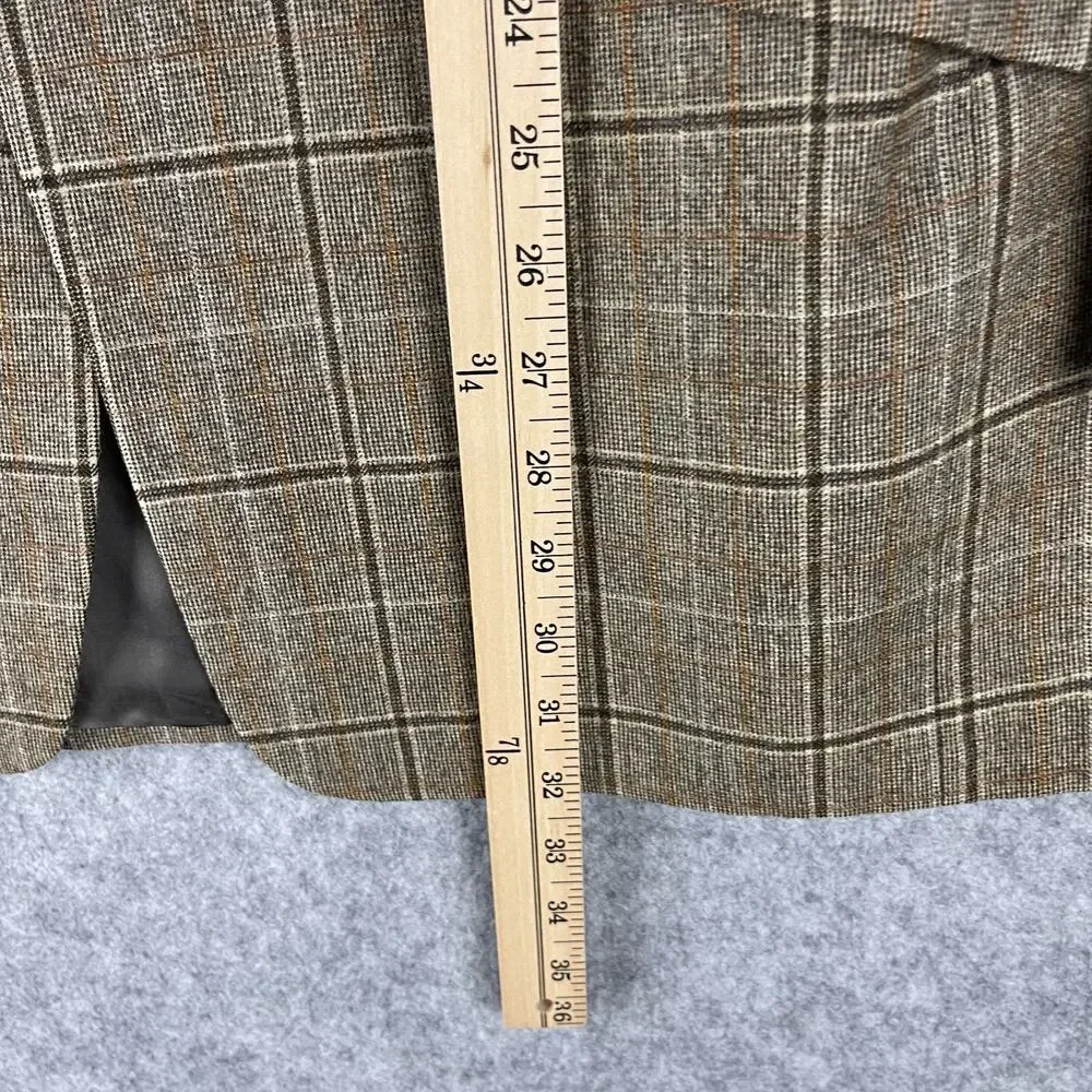 Vintage Hardy Amies Blazer Sport Coat Mens 40R Tan Plaid Wide Lapel Academia